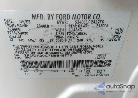 2008 Ford Edge Limited z USA, uszkodzony, nr VIN 2FMDK39C78BB48775